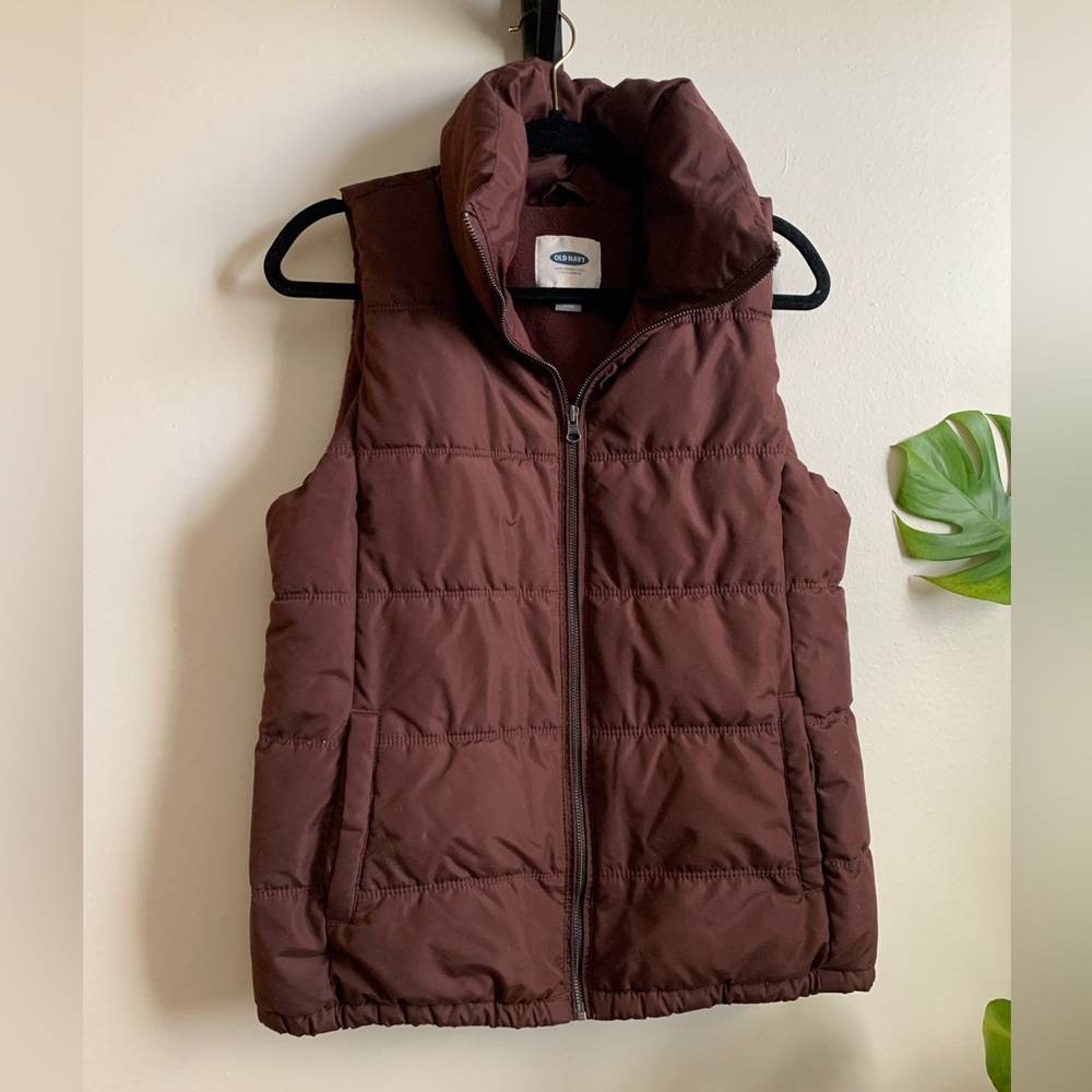 burgundy/brown puffer vest